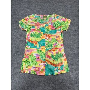 Esprit Vintage 90s Tropical Village Print Button Up Shirt Womens Small Cotton